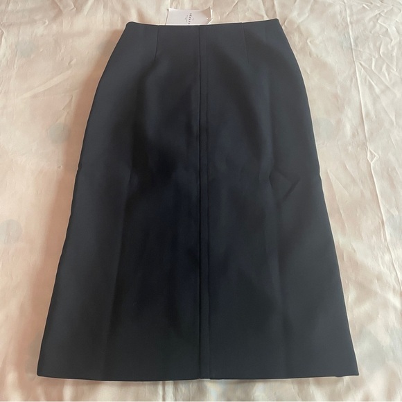 NEW! Sezane- Eloane Black Midi Skirt with Slit Wool Blend Size US L/ UK 40 - Picture 6 of 10